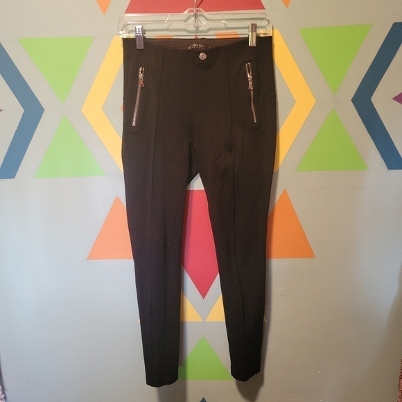 Zara Basic Collection Women's Pull On Black Pants Capri Style Hem Size Small - Picture 1 of 15